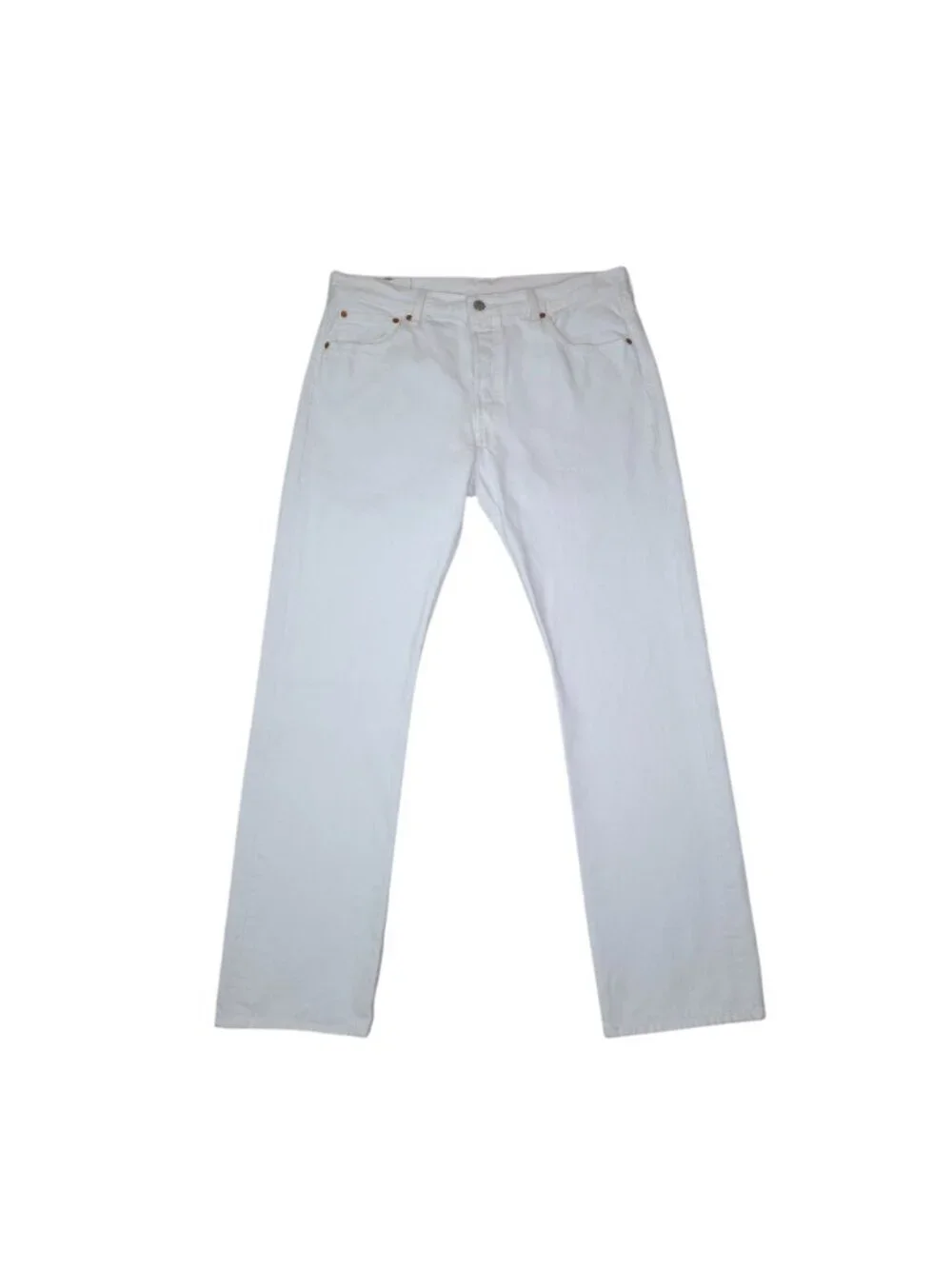 Levis White 501 Button-Fly Straight Leg Jeans W34 L32 100% Cotton Made In Mexico